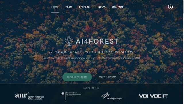 AI4Forest homepage with an aerial view of a forest